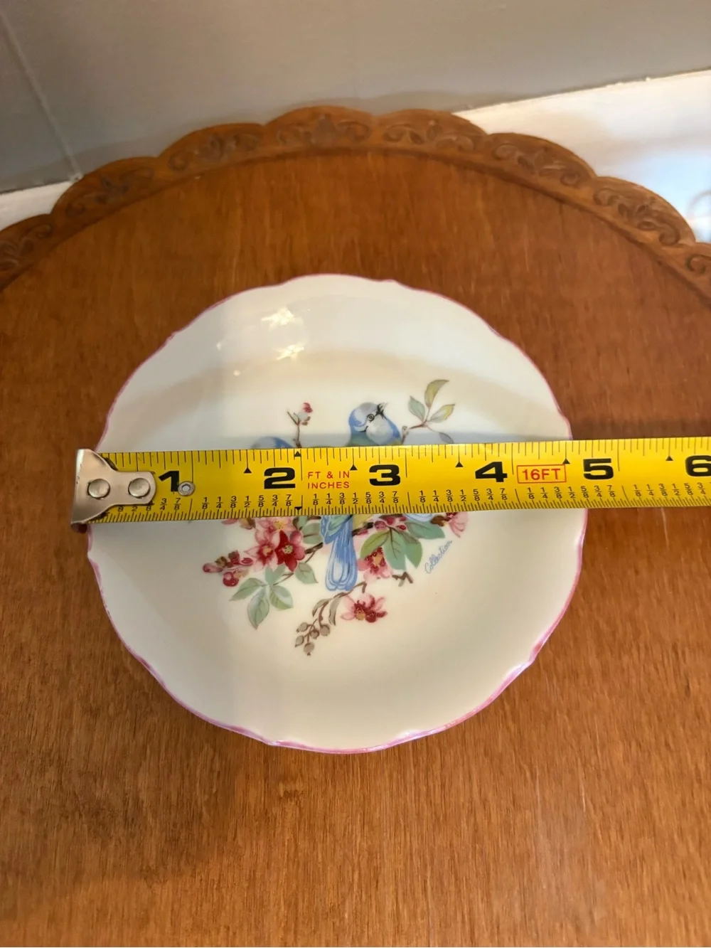 Porcelain Bird Decorative Plate in White and Pink